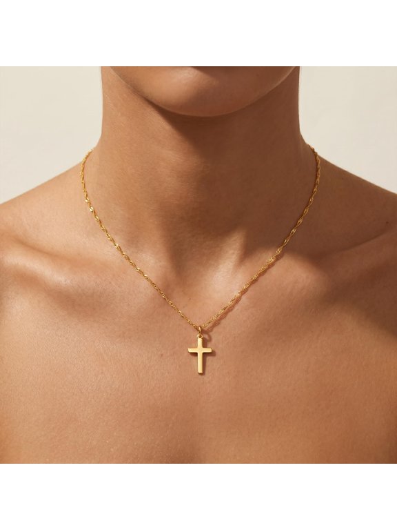 Fashionable and versatile titanium steel necklace, 18K gold-plated cross necklace, exquisite and high-end ladies' collarbone chain, festival matching accessories, birthday gifts