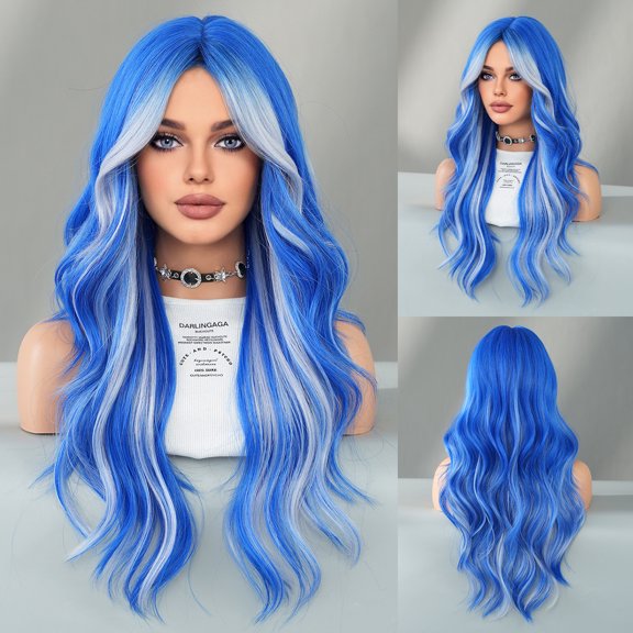 Fashionable wig for women with figure bangs full headband colorful flame orange highlights long curly hair