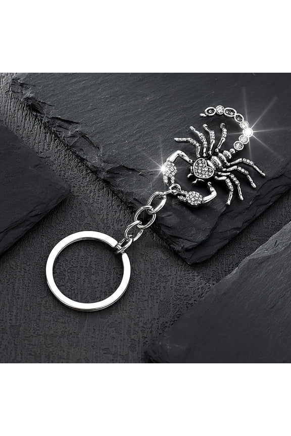 Fashionable zinc alloy scorpion keychain, rhinestone details, unlimited men's fashion style accessories,Antique silver