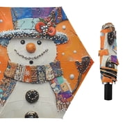 Fashionably Dressed Snowmen Compact Sun Umbrella Windproof Travel Umbrellas for Rain Strong Portable UV Protection