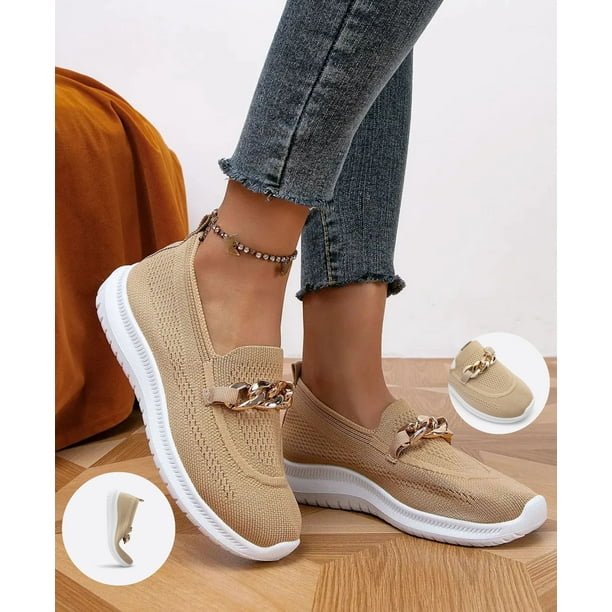 Fashionana Metal Gold Chain Decor Slip-on Comfort Flat Nurse Loafers ...
