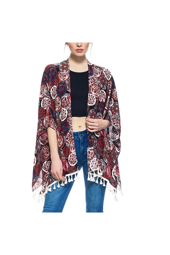 Women's Casual Fringe Kimono Cardigan Beach Wear Cover-up