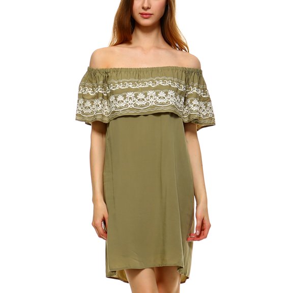 Fashionazzle Women's Casual Off Shoulder Ruffles Strapless Mini Dresses