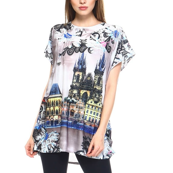 Fashionazzle Women's Casual Summer Short Sleeve Print Tunic Loose fit Top-4