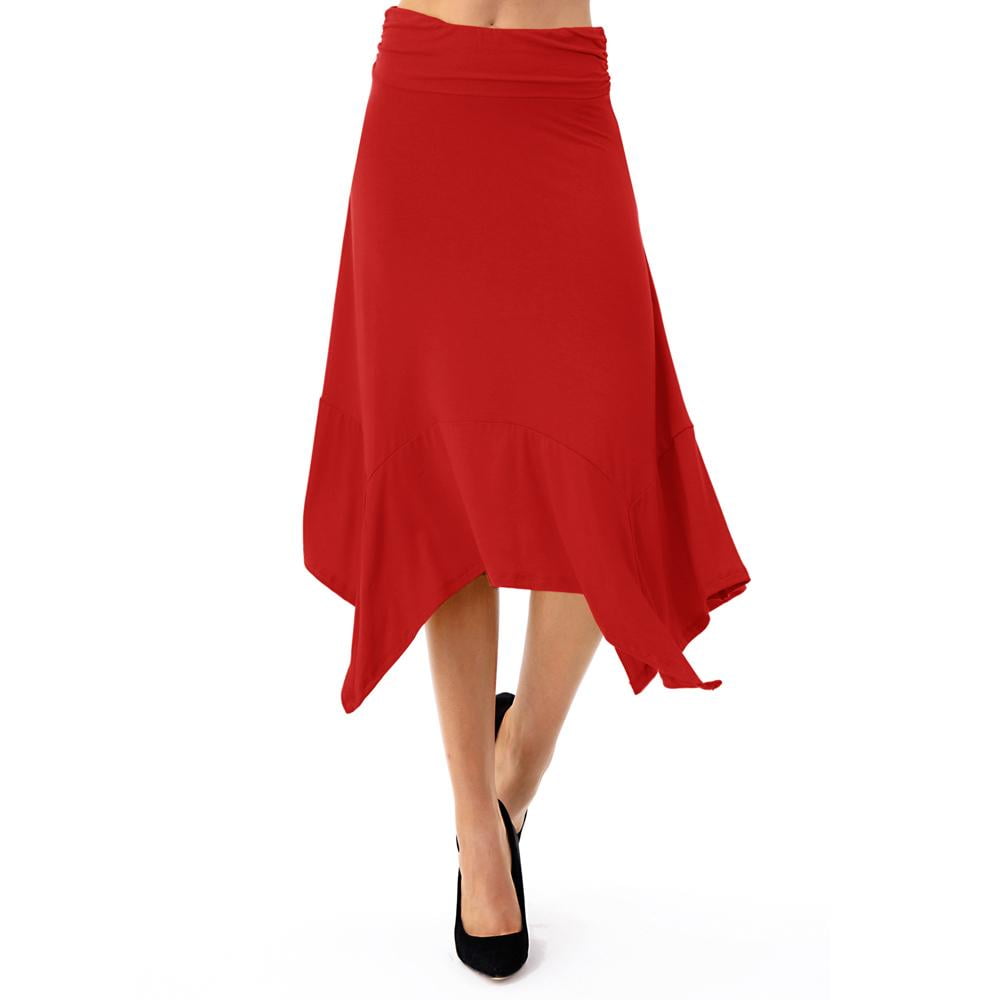 Fashionazzle Women's Flowy Handkerchief Hemline Midi Skirt Solid ...