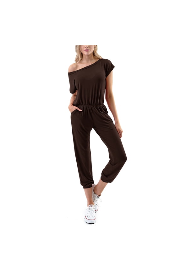 Women's Sexy Off Shoulder Elastic Waist Beam Foot Jumpsuit Rompers