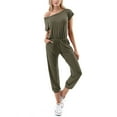 thumbnail image 1 of Fashionazzle Women's Sexy Off Shoulder Elastic Waist Beam Foot Jumpsuit Rompers, 1 of 14