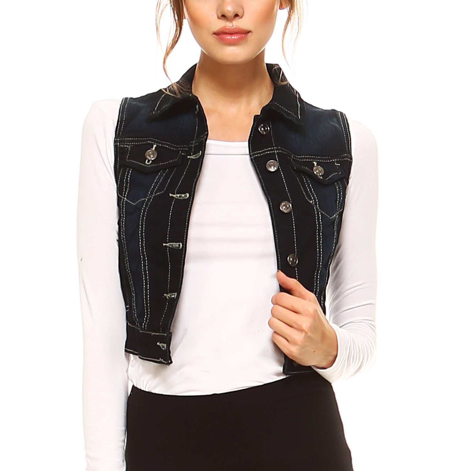 Denim Button-Up Sleeveless Vest