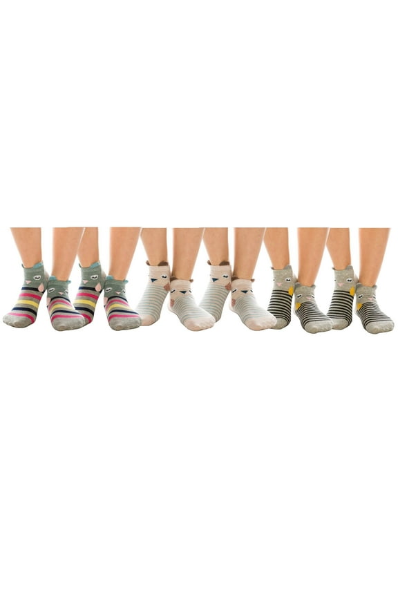 Women's and Girls Novelty Socks Cute Animal Printed Casual Cotton Ankle Socks (Pack of 6)