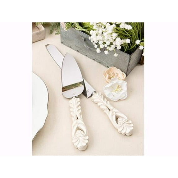 Fashioncraft Baroque Design Antique Ivory Cake Server And Cake Knife Set, Ivory