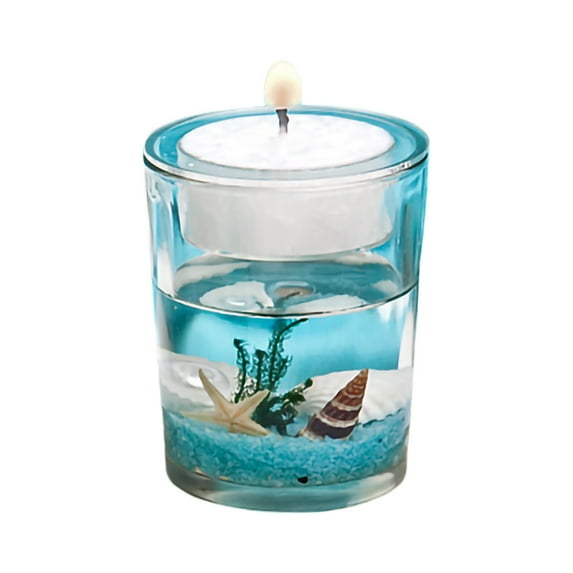 Fashioncraft Beach-Themed Votive Candle, Paraffin Wax, White with Seascape Design