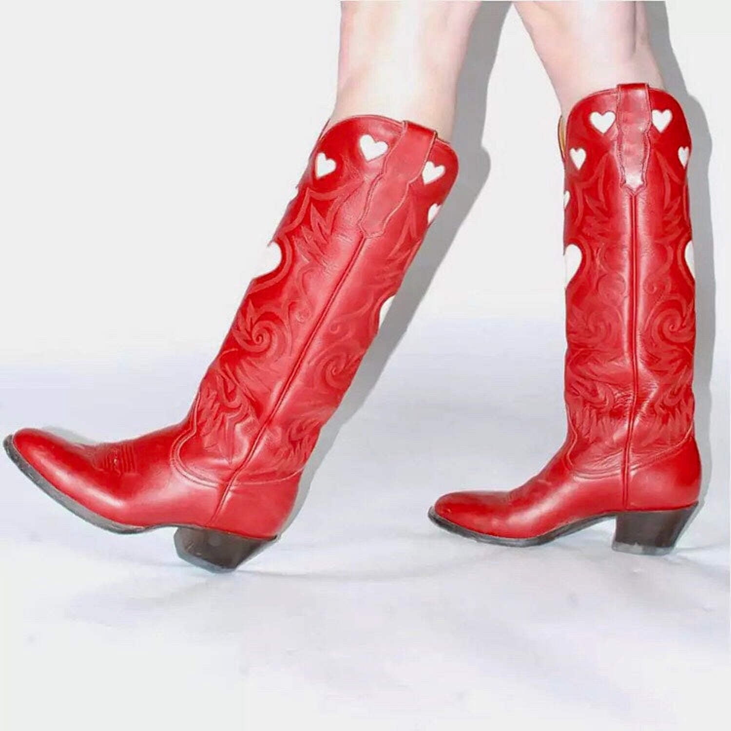 Fashionella Retro Cowboy Heart Shape Sewing Western Boots For Women — free download