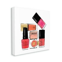 Fashionista Nail Polish Bottles Stacked Red Pink Beauty & Fashion Gallery-Wrapped Canvas Print Wall Art, 17x17