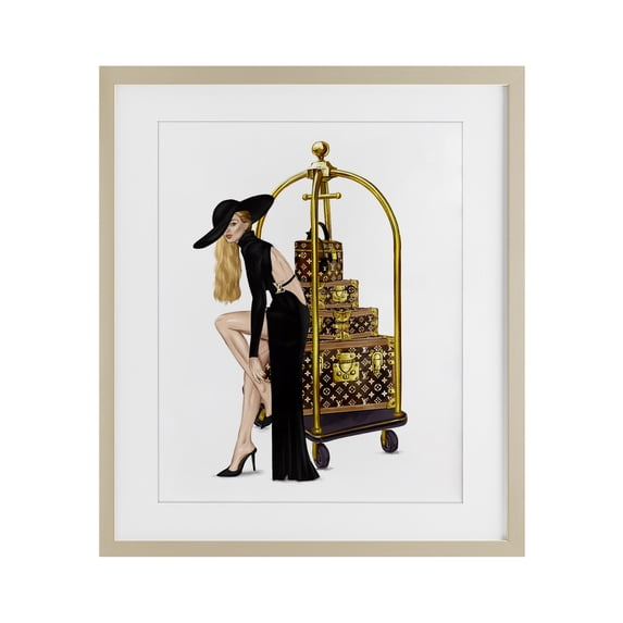 Stupell Industries Glam Fashionista with Hotel Luggage Birch Framed Print Under Glass, 13 x 16, by Ziwei Li