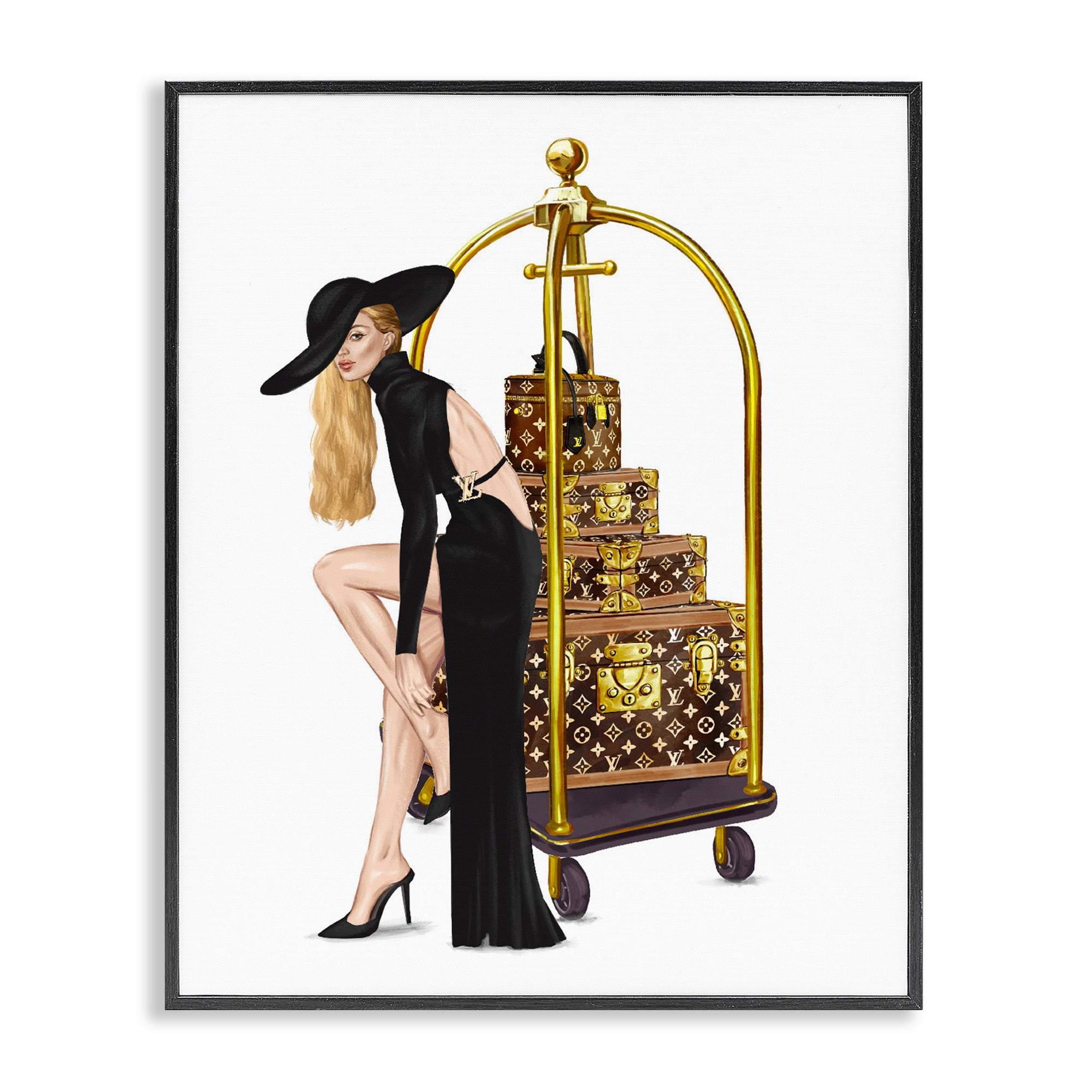 Fashionista with Hotel Luggage Black Framed Giclee Art, design by Ziwei Li