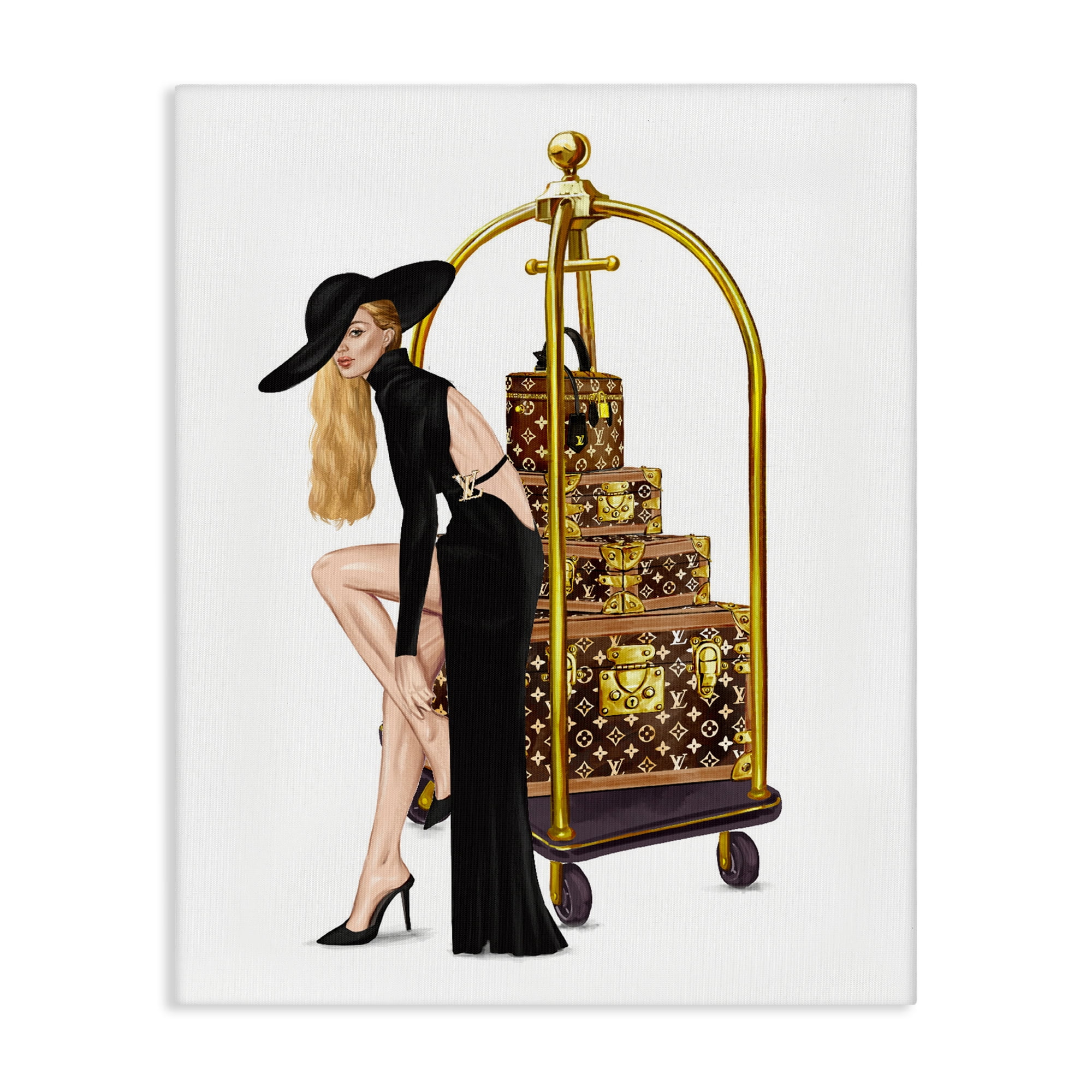 Fashionista with Hotel Luggage Canvas Wall Art, design by Ziwei Li
