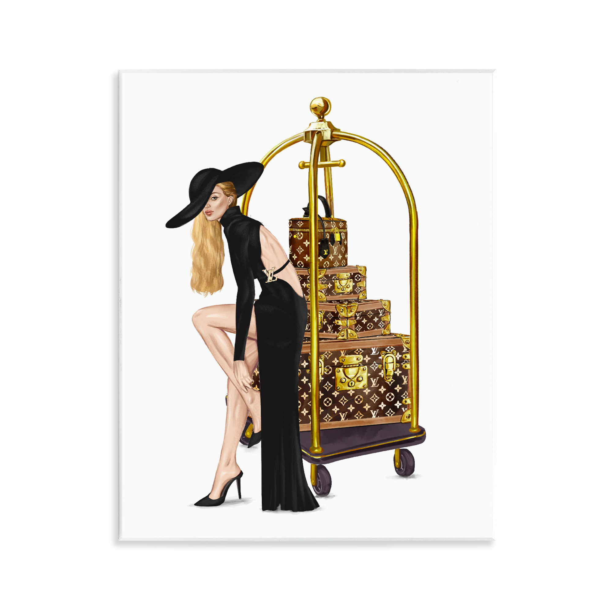Fashionista with Hotel Luggage Wall Plaque Art, design by Ziwei Li