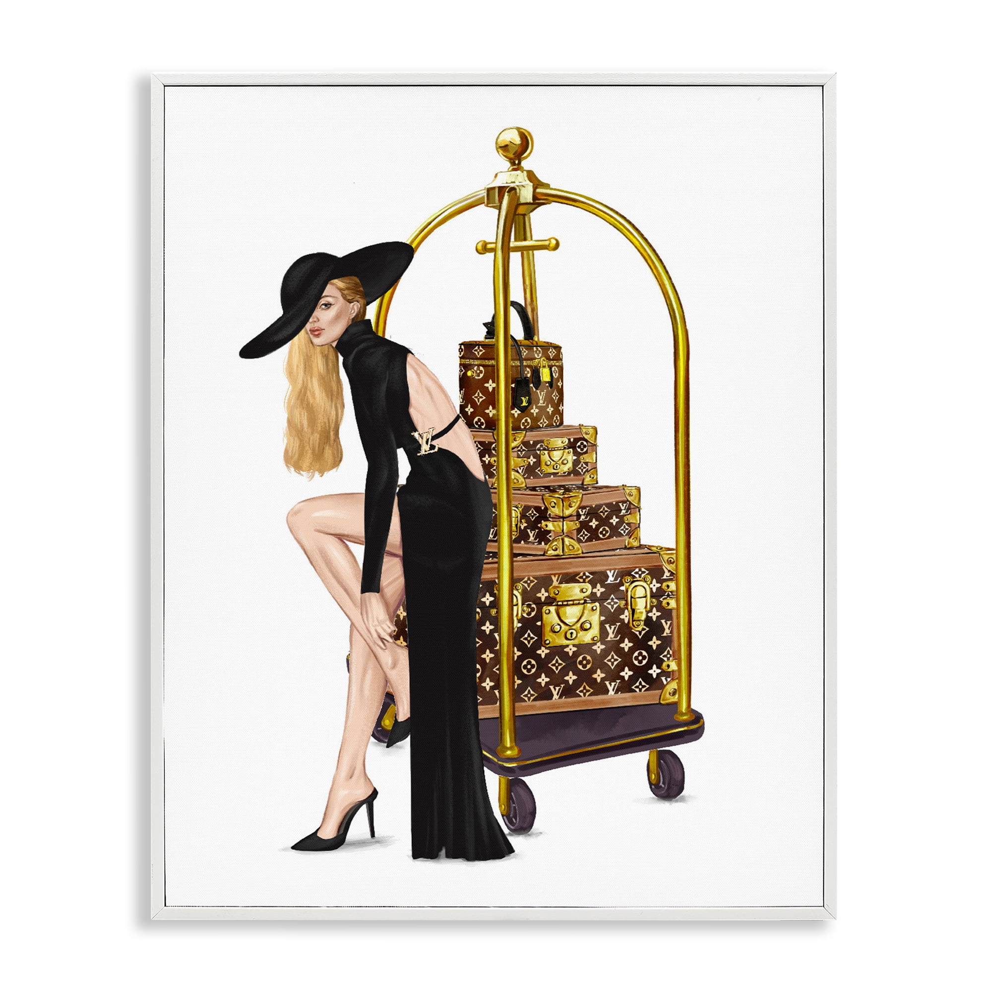Fashionista with Hotel Luggage White Framed Giclee Art, design by Ziwei Li