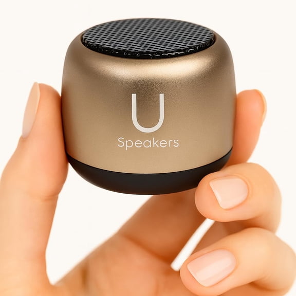 Fashionit U Micro - Small Bluetooth Speaker | Coin-Sized Speakers Bluetooth Wireless with Built-in Mic & Remote Shutter | Portable Rich Sound for Travel, Shower, Beach | Gold