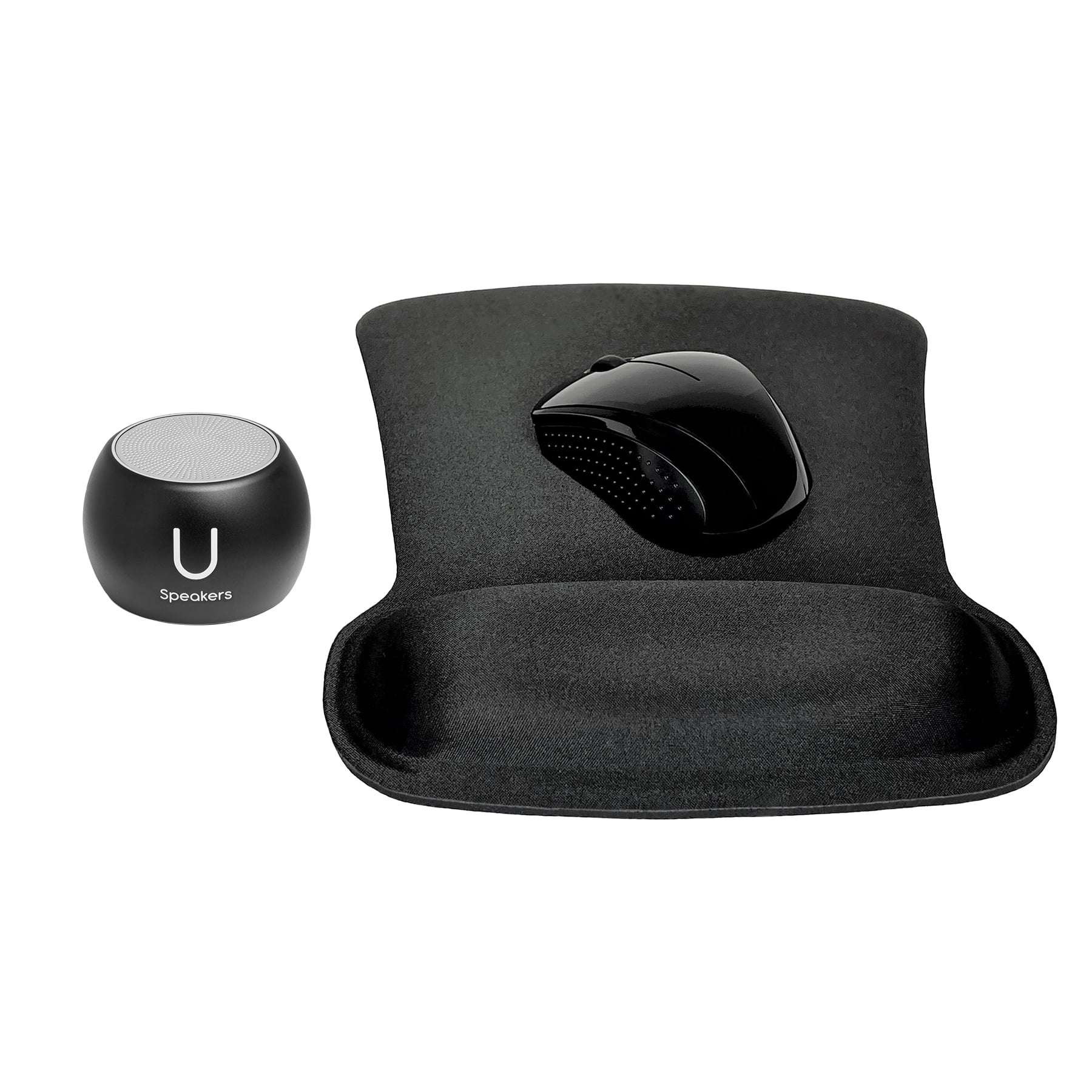 Fashionit U Speakers Bluetooth Boost Speaker Travel Home Office Bundle with Black Wireless Mouse X3000 G2, & Coordinating Gel Mouse Pad, for Modern Workspace – Black
