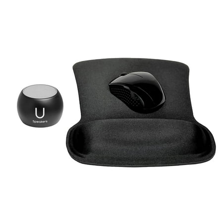 Fashionit U Speakers Bluetooth Boost Speaker Travel Home Office Bundle with Black Wireless Mouse X3000 G2, & Coordinating Gel Mouse Pad, for Modern Workspace – Black