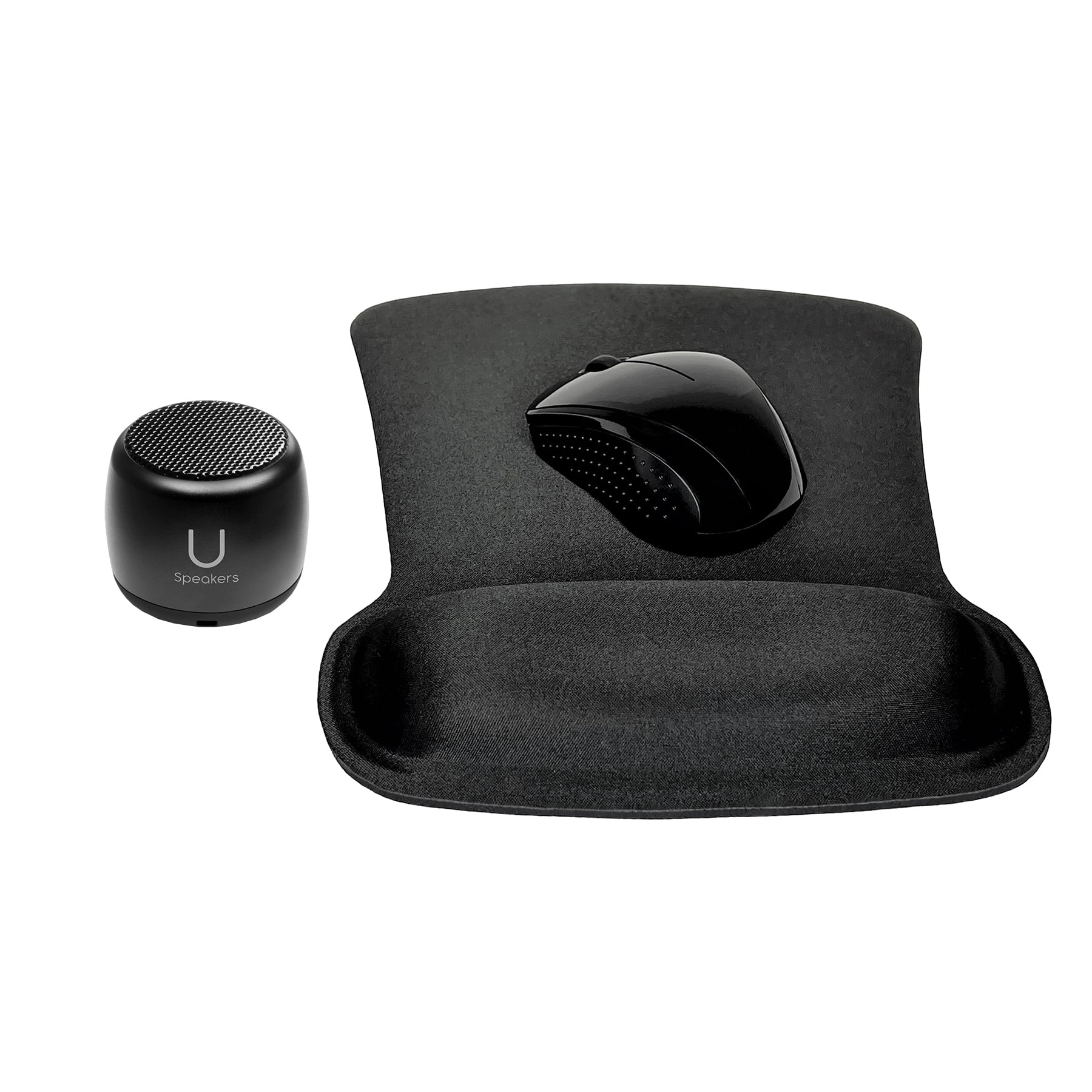 Fashionit U Speakers Bluetooth Micro Speaker Travel Home Office Bundle with Black Wireless Mouse X3000 G2, & Coordinating Gel Mouse Pad, for Modern Workspace