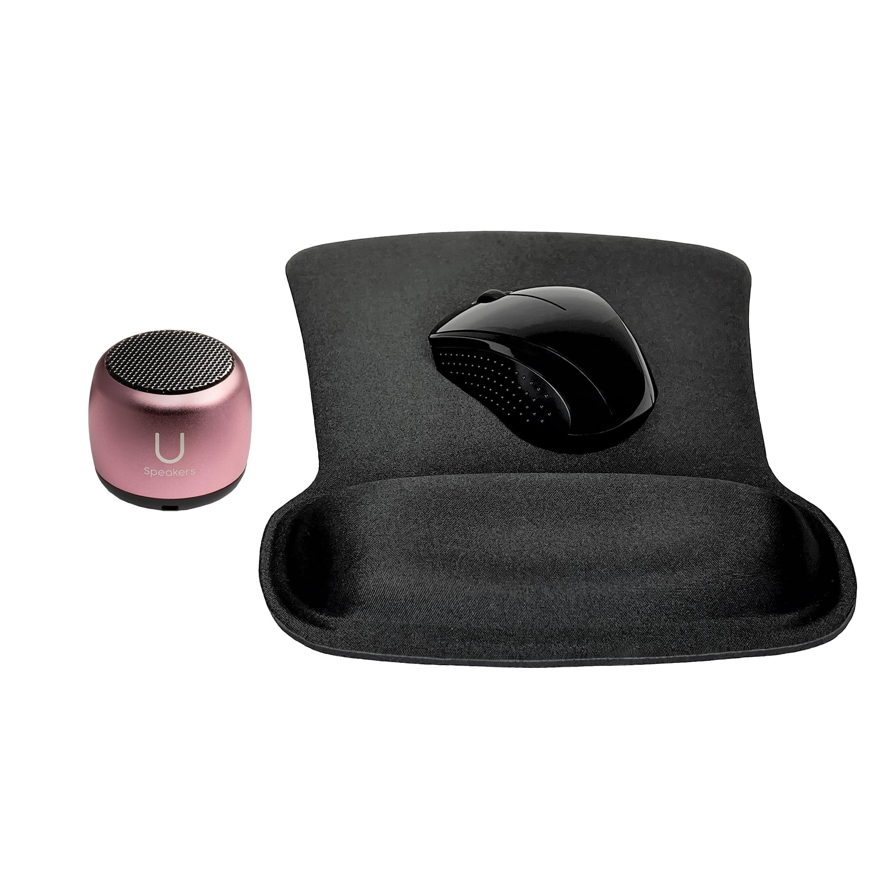 Fashionit U Speakers Bluetooth Micro Speaker Travel Home Office Bundle with Black Wireless Mouse X3000 G2, & Coordinating Gel Mouse Pad, for Modern Workspace