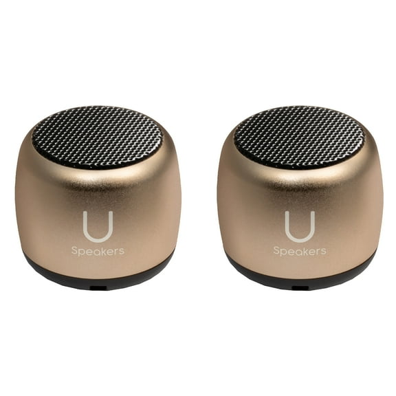 Fashionit U Speakers Micro Bluetooth Computer Speaker 2-Pack Bundle with Matching Speaker, Built-In Mic & Selfie Remote Control, for Workspace, Desktop, Laptop, Mobile, Tablet, PC - Gold