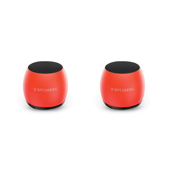 Fashionit U Speakers Micro Bluetooth Computer Speaker 2-Pack Bundle with Matching Speaker, Built-in Mic & Selfie Remote Control, for Workspace, Desktop, Laptop, Mobile, Tablet, PC - Glow Neon Coral