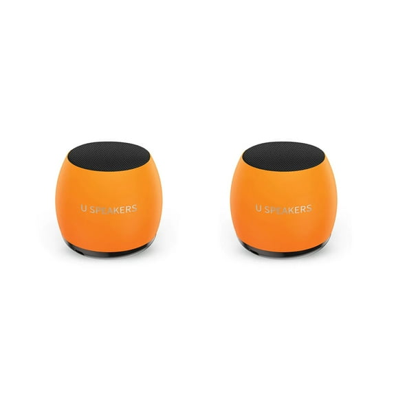 Fashionit U Speakers Micro Bluetooth Computer Speaker 2-Pack Bundle with Matching Speaker, Built-in Mic & Selfie Remote Control, for Workspace, Desktop, Laptop, Mobile, Tablet, PC - Glow Neon Orange