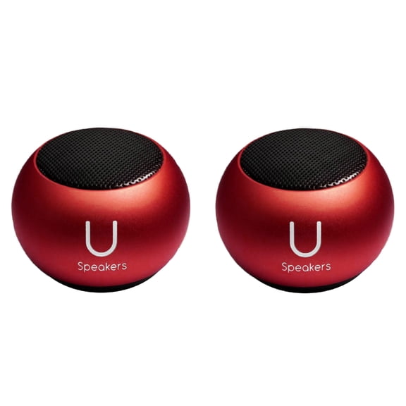 Fashionit U Speakers Mini Bluetooth Computer Speaker 2-Pack Bundle with Matching Speaker, Built-In Mic & Selfie Remote Control, for Workspace, Desktop, Laptop, Mobile, Tablet, PC - Red