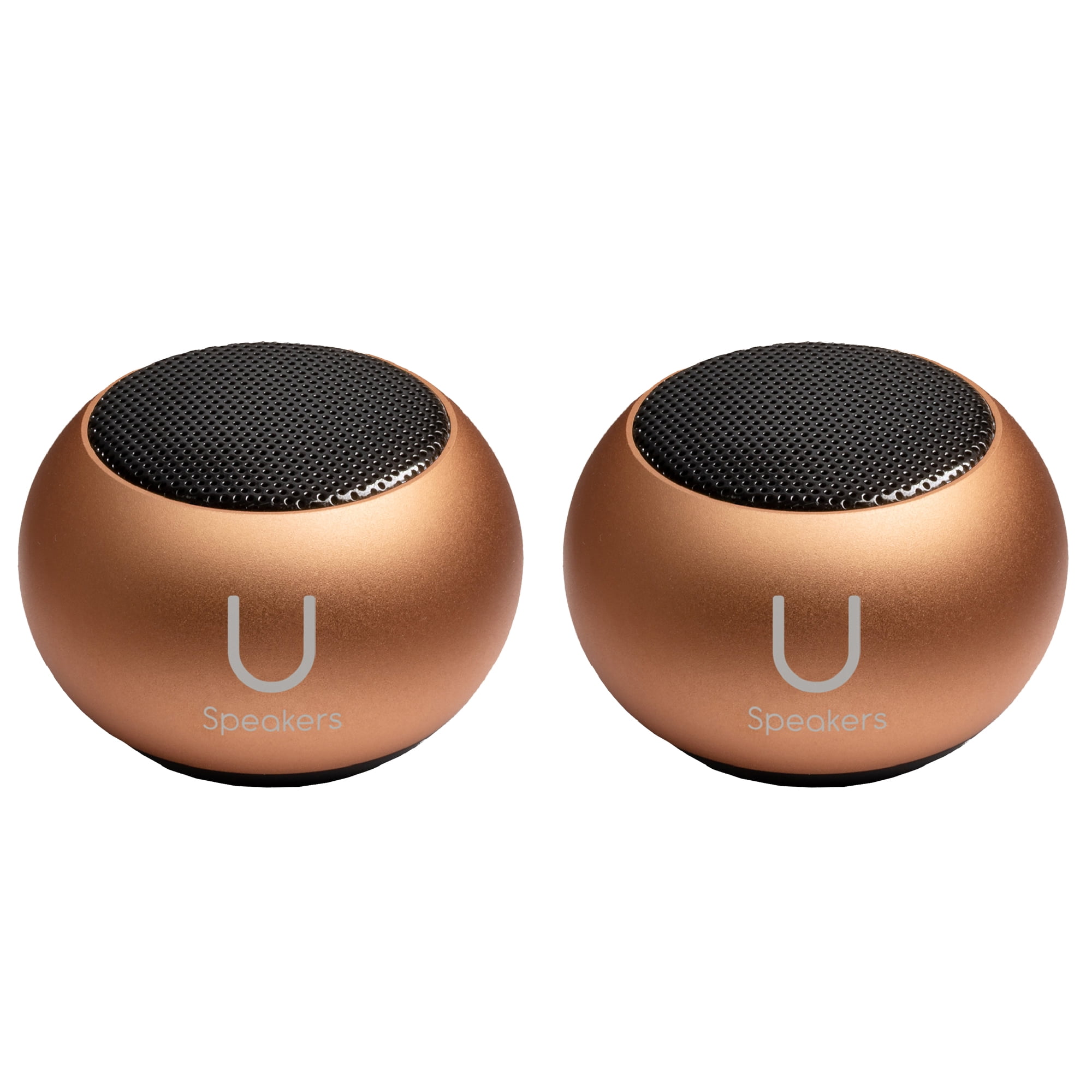 Fashionit U Speakers Mini Bluetooth Computer Speaker 2-Pack Bundle with Matching Speaker, Built-In Mic & Selfie Remote Control, for Workspace, Desktop, Laptop, Mobile, Tablet, PC - Rose Gold