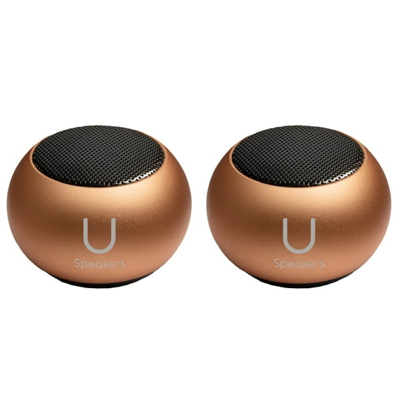 Fashionit U Speakers Mini Bluetooth Computer Speaker 2-Pack Bundle with Matching Speaker, Built-In Mic & Selfie Remote Control, for Workspace, Desktop, Laptop, Mobile, Tablet, PC - Rose Gold
