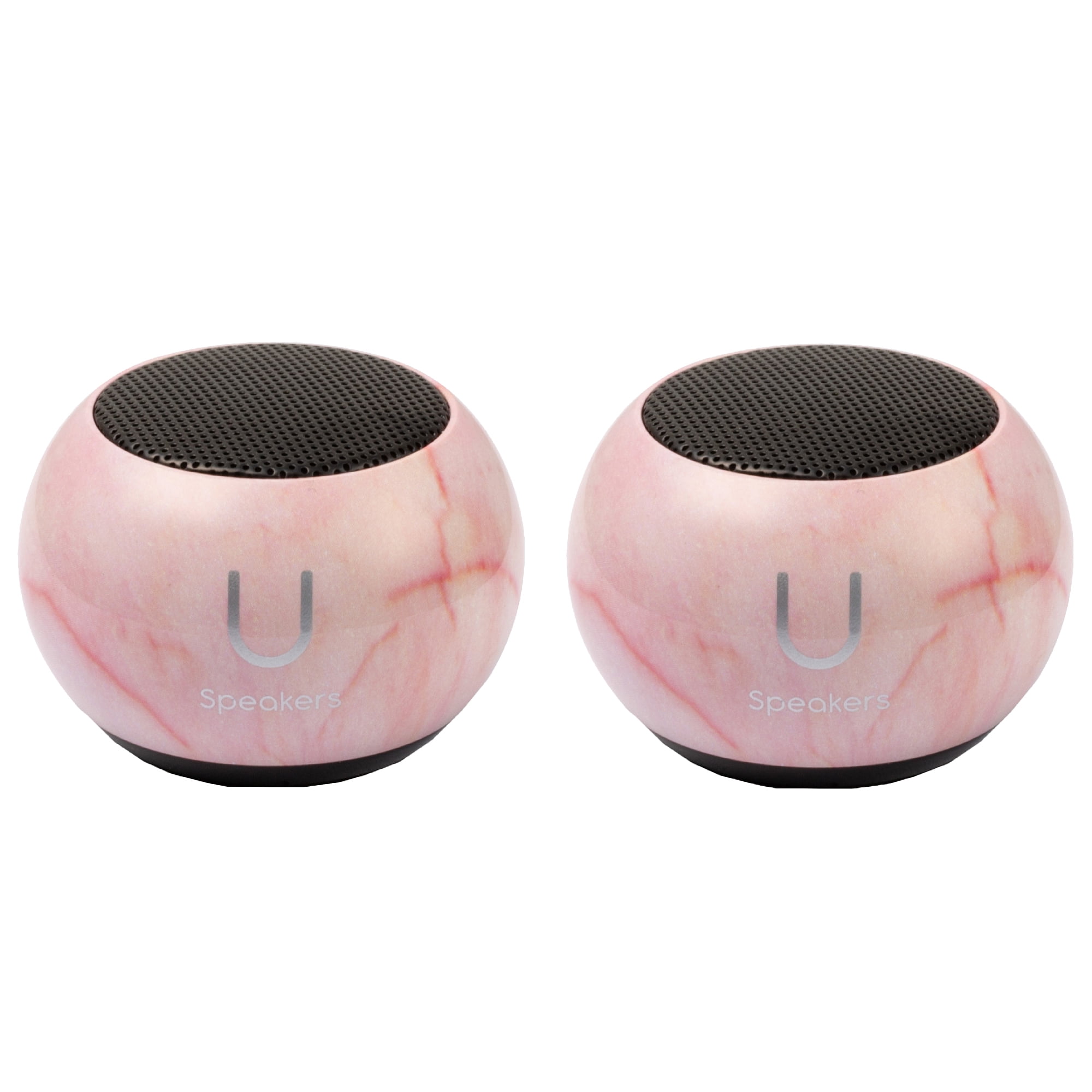 Fashionit U Speakers Mini Bluetooth Computer Speaker 2-Pack Bundle with Matching Speaker, Built-In Mic & Selfie Remote Control, for Workspace, Desktop, Laptop, Mobile, Tablet, PC - Pink Marble