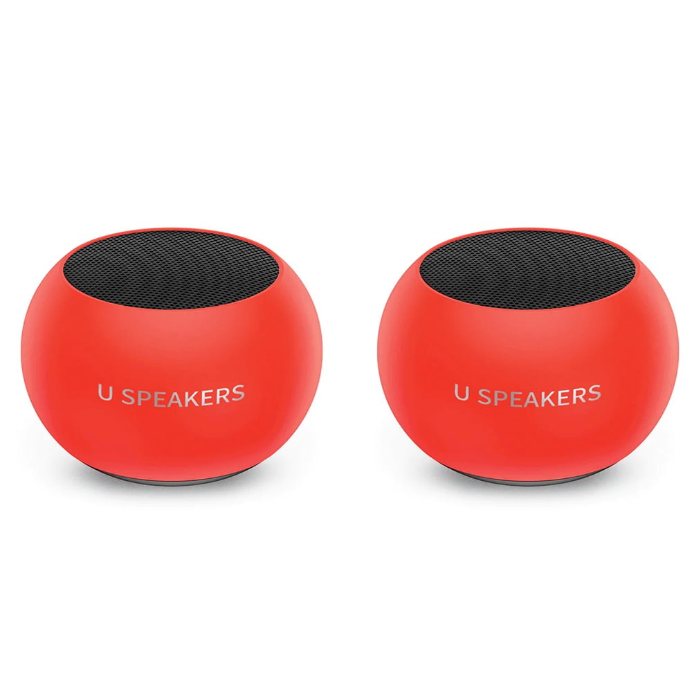 Fashionit U Speakers Mini Bluetooth Computer Speaker 2-Pack Bundle with Matching Speaker, Built-in Mic & Selfie Remote Control, for Workspace, Desktop, Laptop, Mobile, Tablet, PC - Glow Neon Coral