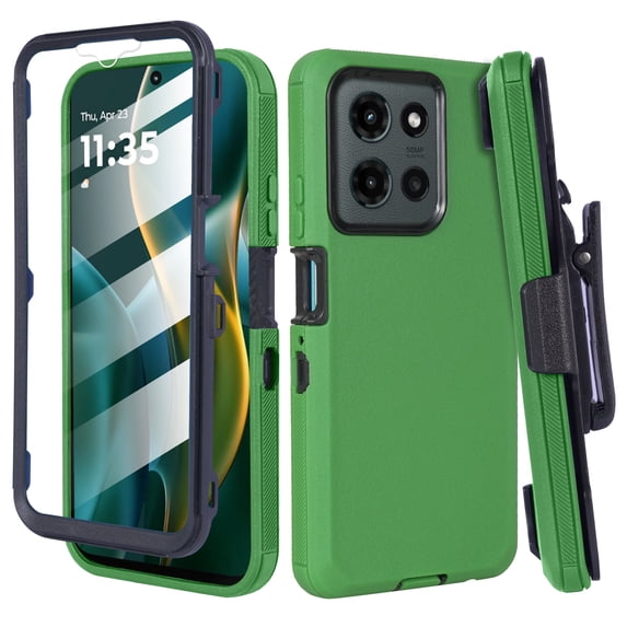 Fashionova for Motorola G Play 2025/ Motorola G Power 2025 Case Rugged Heavy Duty Shockproof Dust/Drop Proof with Belt Clip Holster Built in Screen Protector Green
