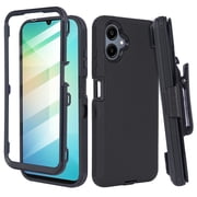 Fashionova For Samsung Galaxy A06 2024 Premium Design Hybrid lined with Belt Clip Holster Shockproof Rugged Tough Cover Phone Case Built in Screen [ Rugged Black ]