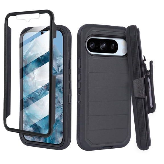 Fashionova for Google Pixel 9 Pro XL Case Rugged Heavy Duty Shockproof Dust/Drop Proof with Belt Clip Holster Built in Screen Protector Stripe