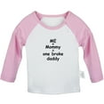 thumbnail image 1 of Fashions Me+Mommy = One Broke Daddy Funny T shirt For Baby, Newborn Babies T-shirts, Infant Tops, 0-24M Kids Graphic Tees Clothing (Long Pink Raglan T-shirt, 18-24 Months), 1 of 4