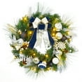 thumbnail image 1 of Fashionwu 24 Inch Christmas Wreath with Lights Timer Battery Operated Blue Silver Winter Wreath with Christmas Ball Pine Cone, Decoration for Front Door Home Party Indoor Outdoor, 1 of 9