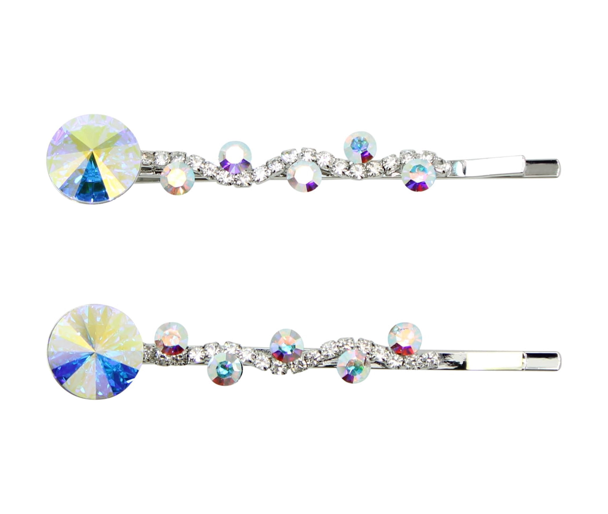 Faship  A Pair Of AB Premium Rhinestone Crystal Floral Hair Clips 2 Pcs Pins