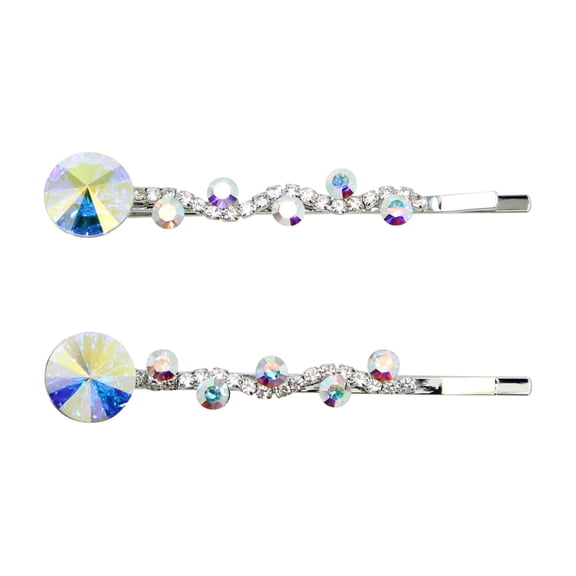 Faship  A Pair Of AB Premium Rhinestone Crystal Floral Hair Clips 2 Pcs Pins