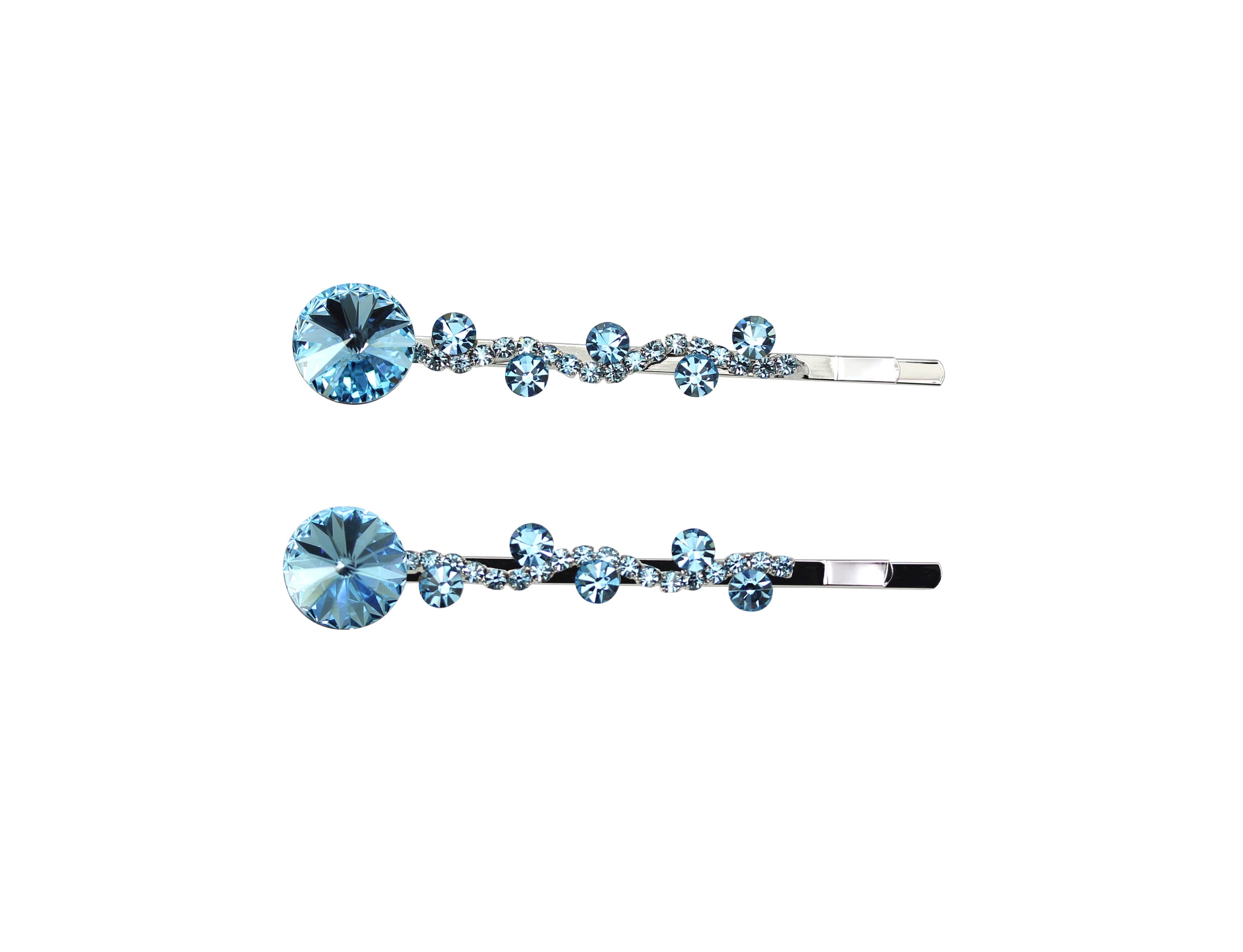 Faship  A Pair Of Aqua Premium Rhinestone Crystal Floral Hair Clips 2 Pcs Pins