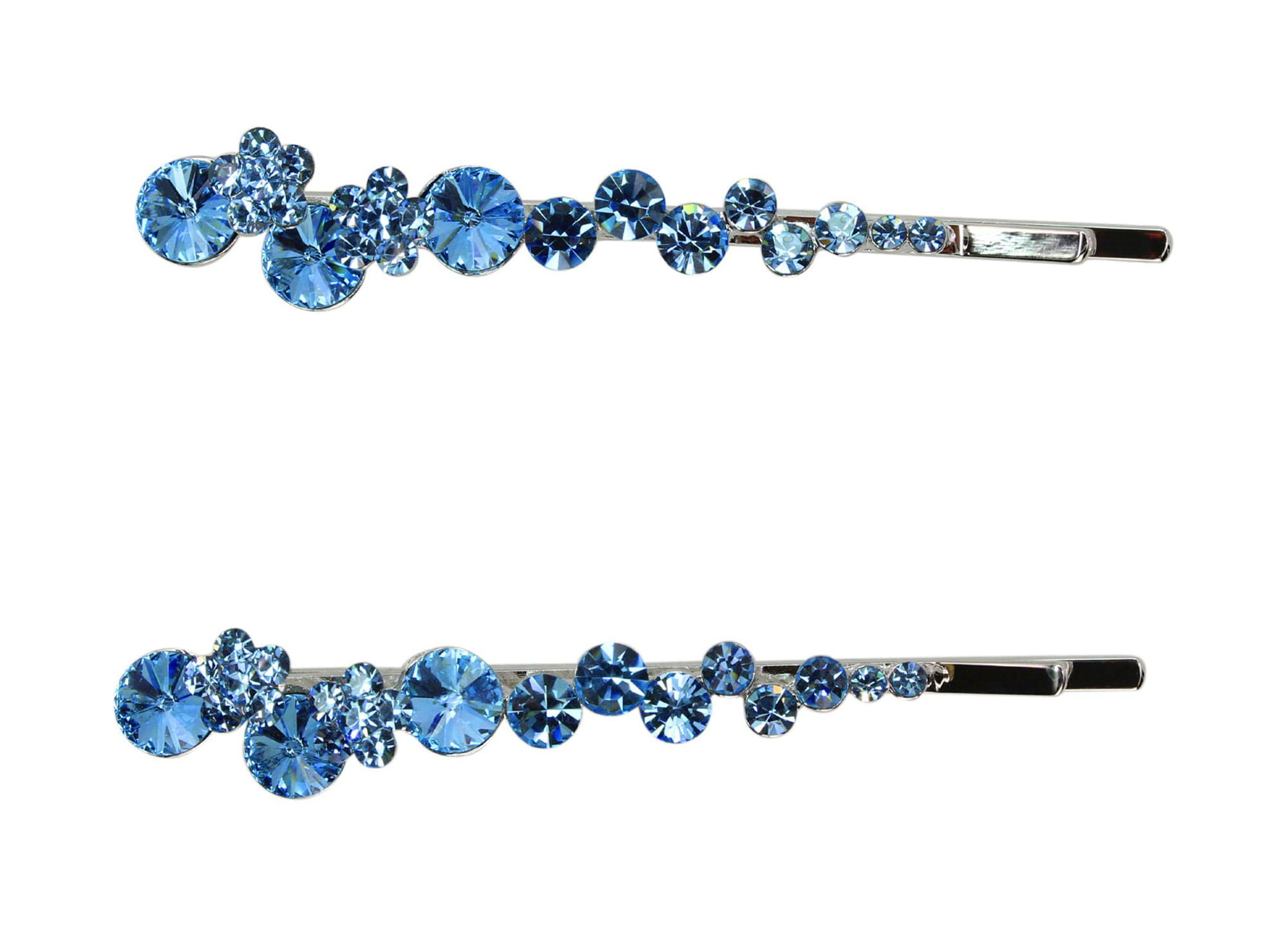 Faship  A Pair Of Aqua Premium Rhinestone Crystal Floral Hair Clips Pins 2 Pcs