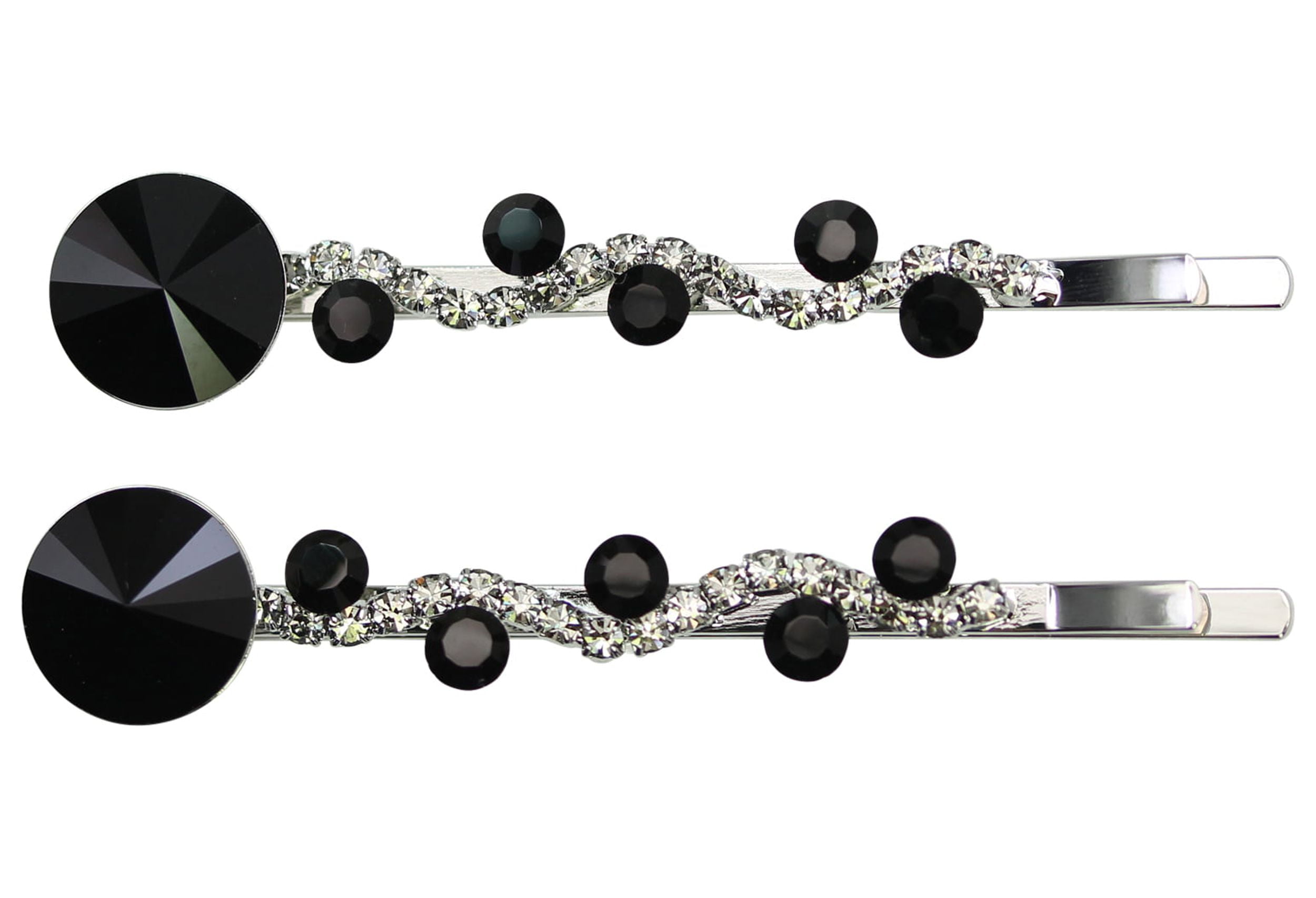 Faship  A Pair Of Black Premium Rhinestone Crystal Floral Hair Clips 2 Pcs Pins