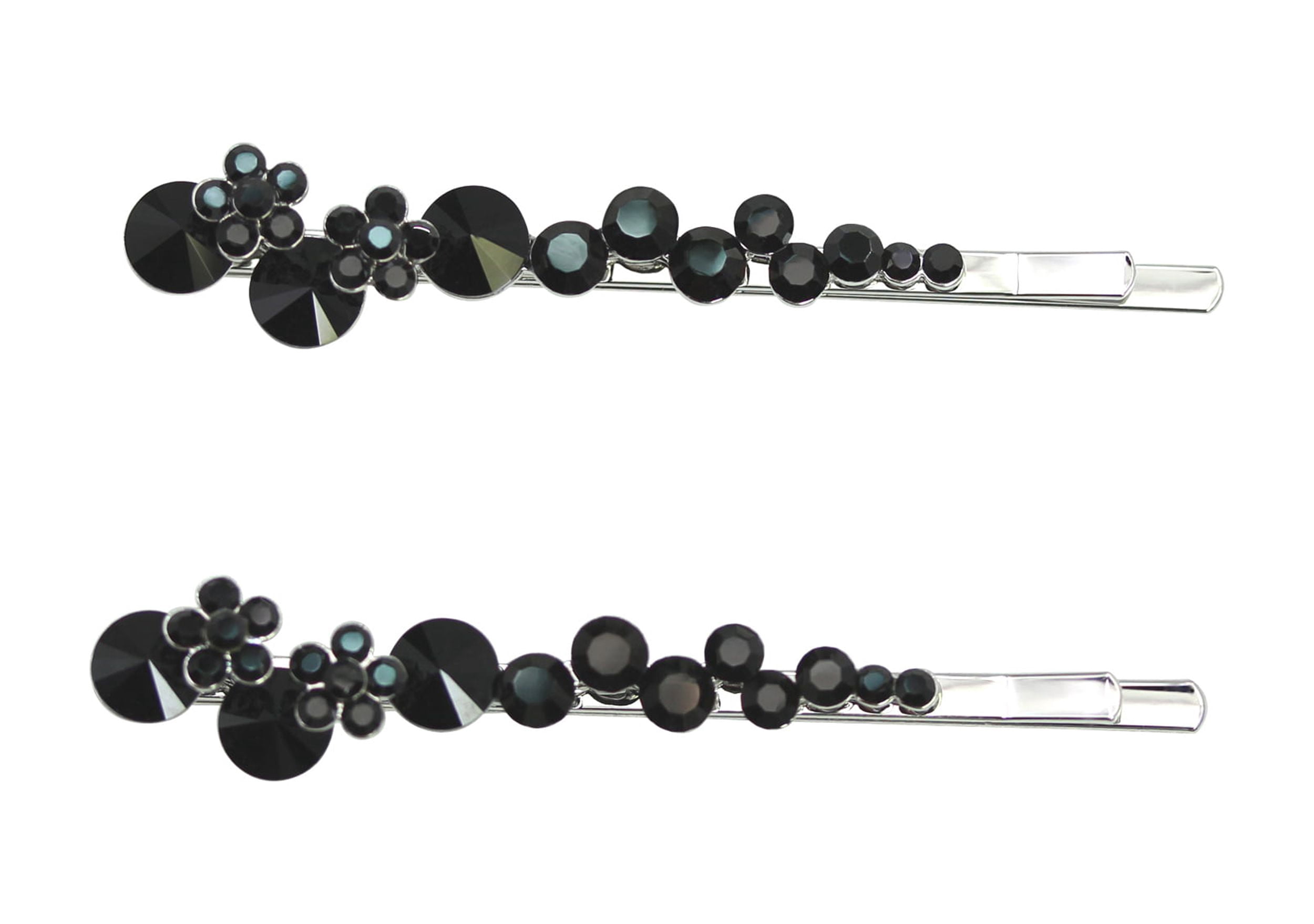 Faship  A Pair Of Black Premium Rhinestone Crystal Floral Hair Clips Pins 2 Pcs