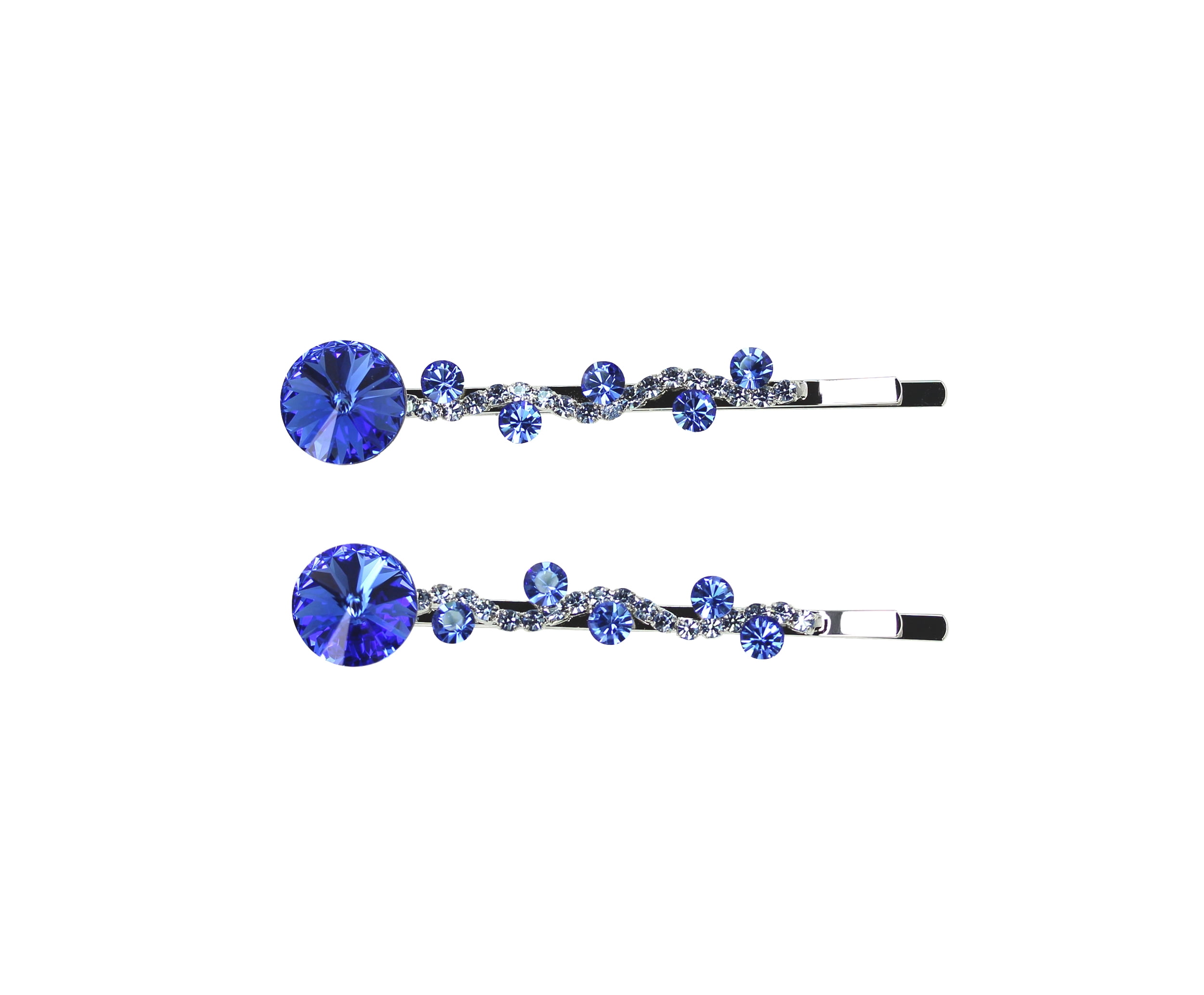 Faship  A Pair Of Blue Premium Rhinestone Crystal Floral Hair Clips 2 Pcs Pins