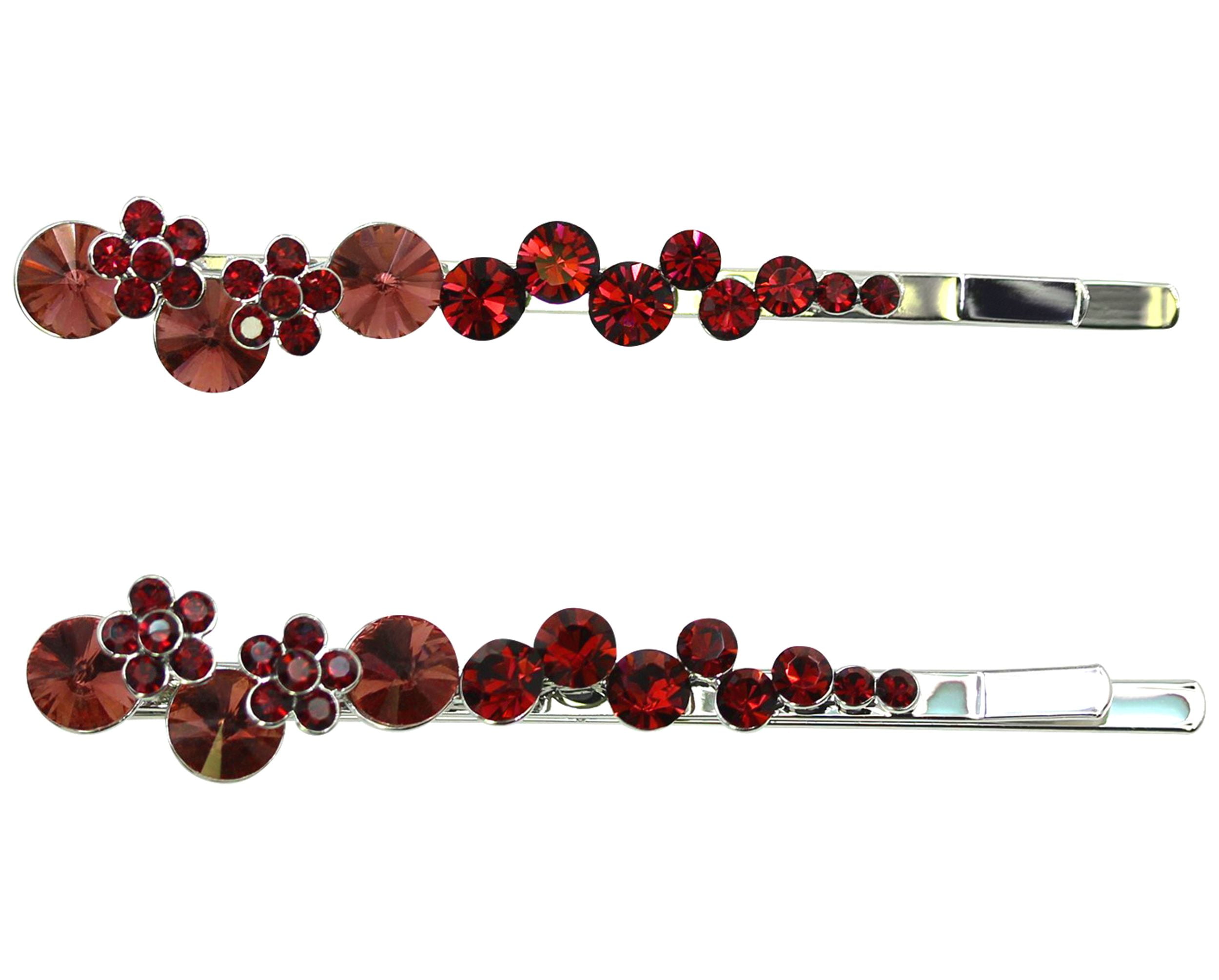 Faship  A Pair Of Burgundy Premium Rhinestone Crystal Floral Hair Clips Pins 2 Pcs