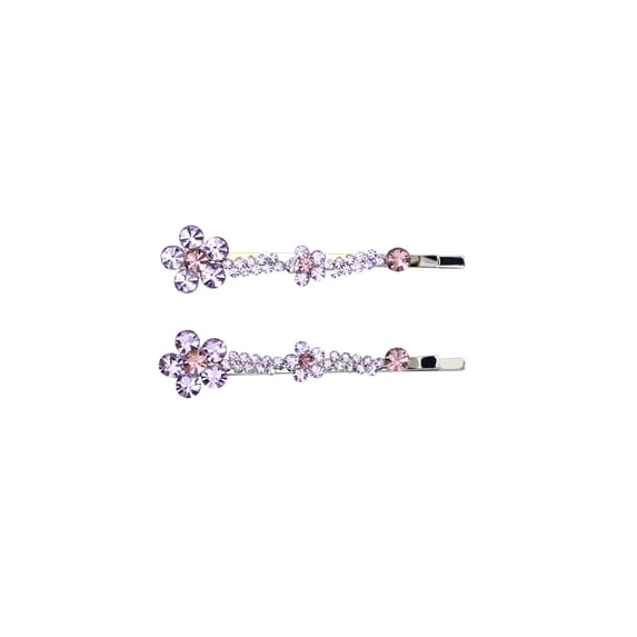 Faship A Pair Of Lavender Rhinestone Crystal Floral Hair Clip Pins 2 Pcs