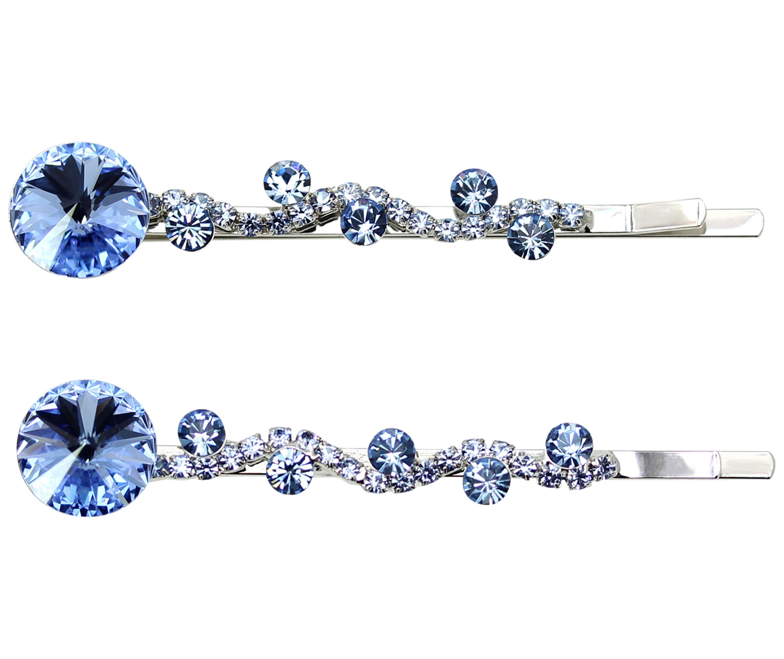 Faship  A Pair Of Light Blue Premium Rhinestone Crystal Floral Hair Clips 2 Pcs Pins